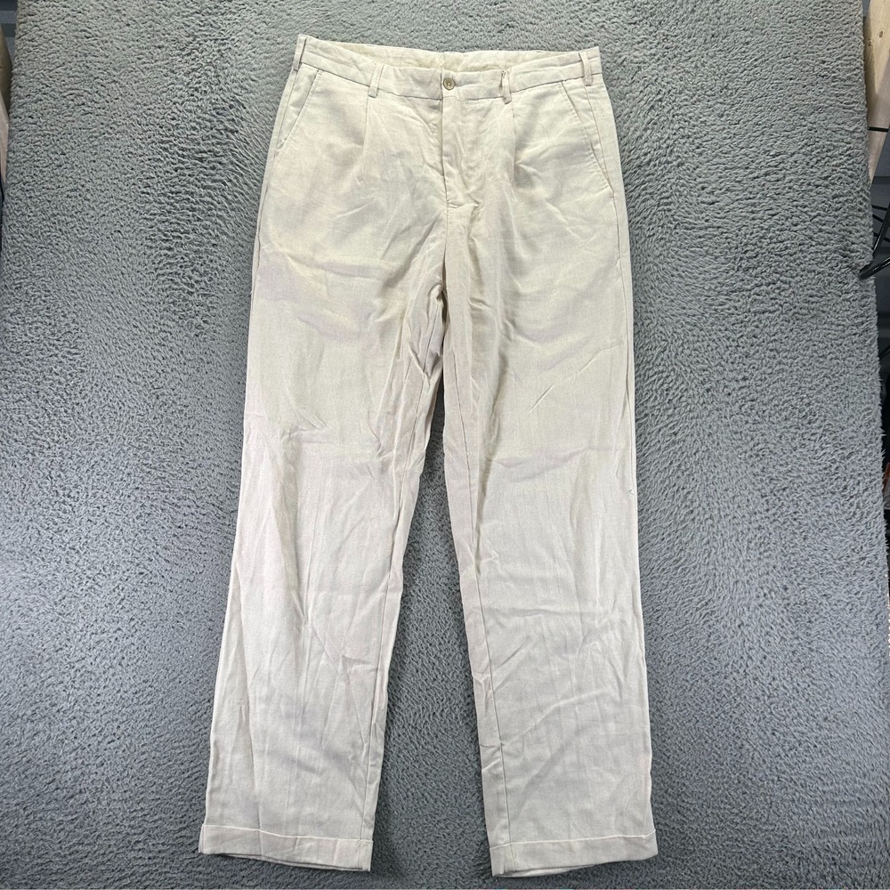 Trust Pant Mens 36x32 Beige Linen Chino Pleated Straight Business Career Preppy